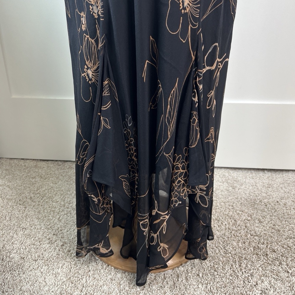 Y2K Black Floral 100% Silk Dress 4 Bias Cut Whimsigoth Fairy Maxi Wedding Guest - Picture 5 of 13